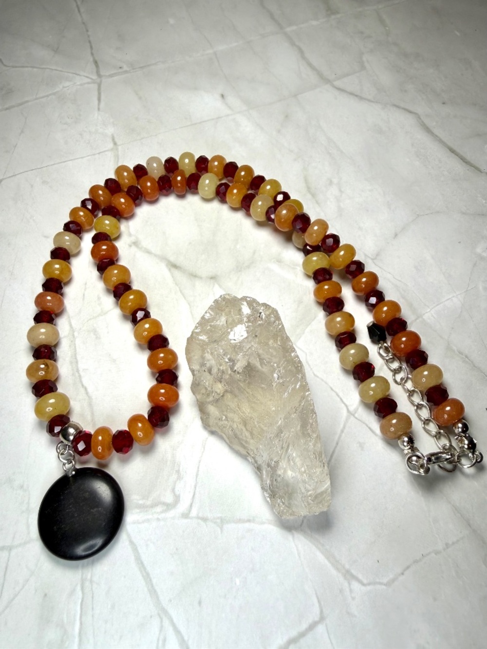 Yellow Aventurine, Garnet, & Black Agate Necklace